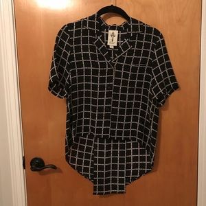 Eskell Black Patterned 100% Silk Collared Blouse